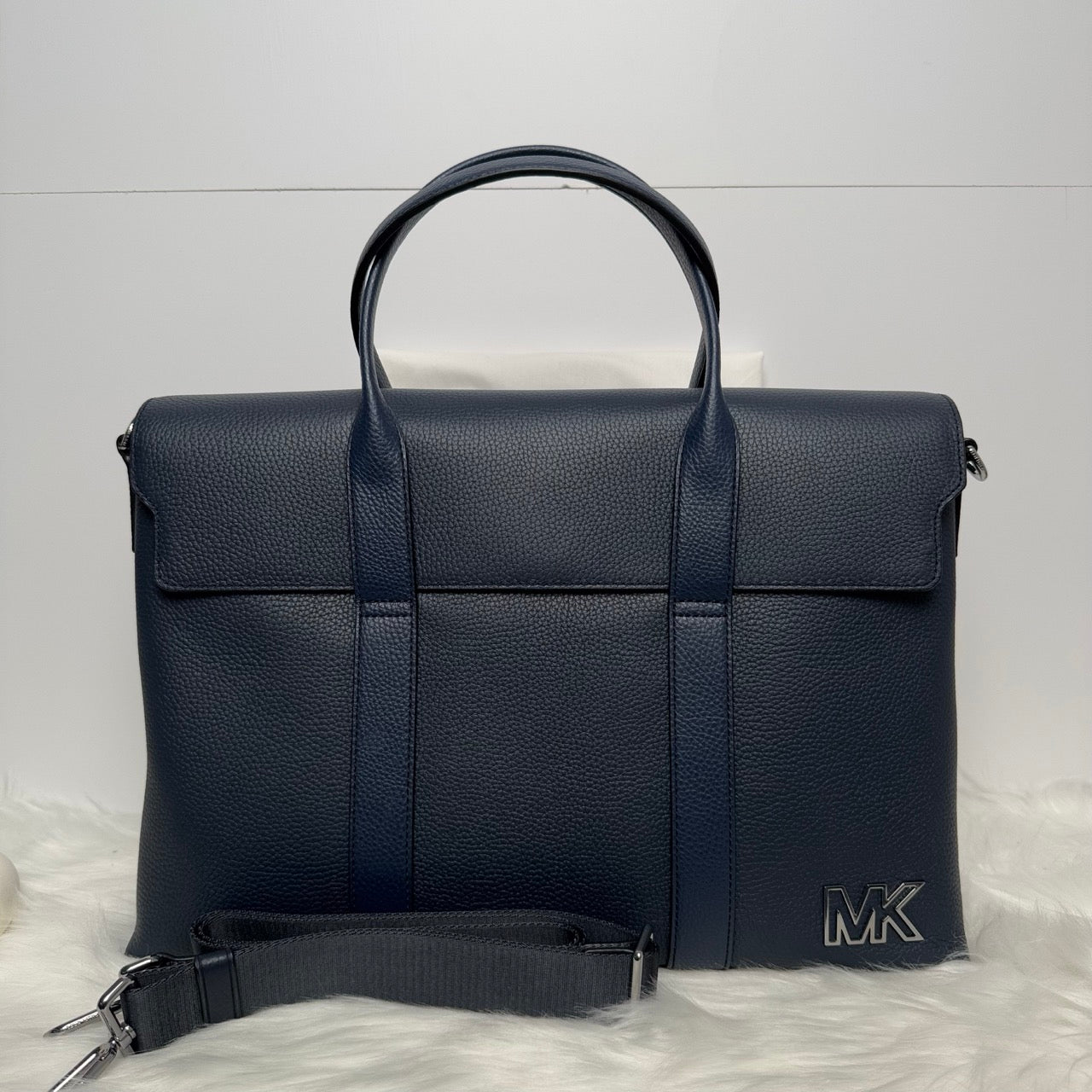 Michael Kors Men Cooper Pebbled Leather Briefcase in Navy (37S3LCOA6L)