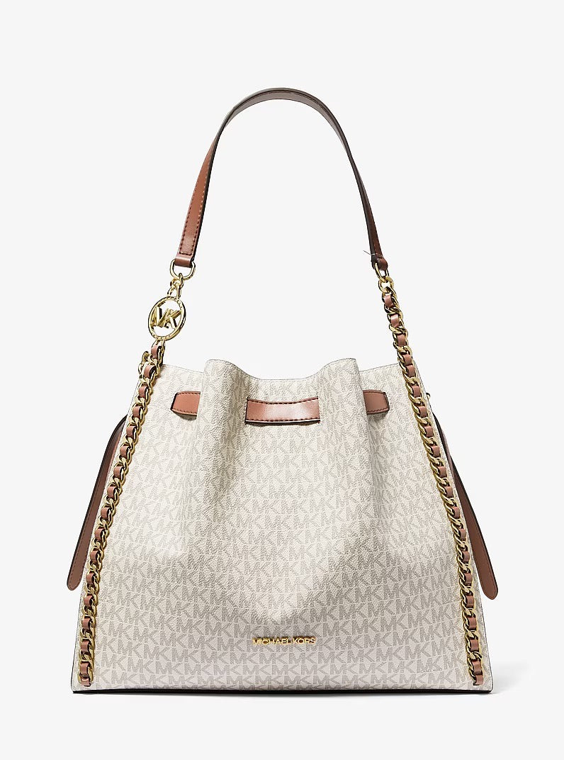 [INCOMING ETA 30 DAYS] Michael Kors Mina Large Signature Logo Chain Shoulder Bag in Signature Brown (35H3G4ML3B)