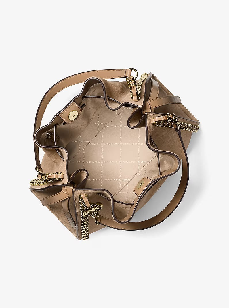[INCOMING ETA 30 DAYS] Michael Kors Mina Large Suede Chain Shoulder Bag in Camel (35F4G4ML3S)