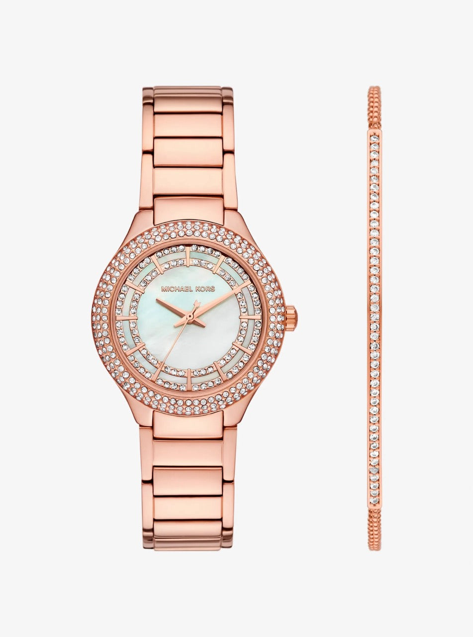 [WEB EXCLUSIVE][INCOMING ETA 30 DAYS] Michael Kors Mini Sylvia Pavé Rose Gold-Tone Watch and Bracelet Gift Set Rose Gold (MKO9018SET)