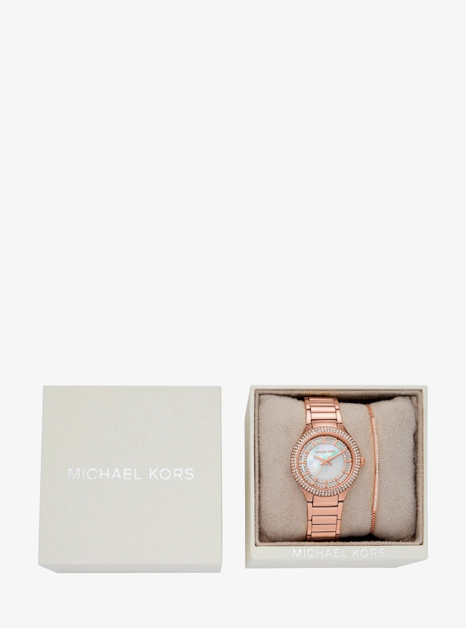 [WEB EXCLUSIVE][INCOMING ETA 30 DAYS] Michael Kors Mini Sylvia Pavé Rose Gold-Tone Watch and Bracelet Gift Set Rose Gold (MKO9018SET)