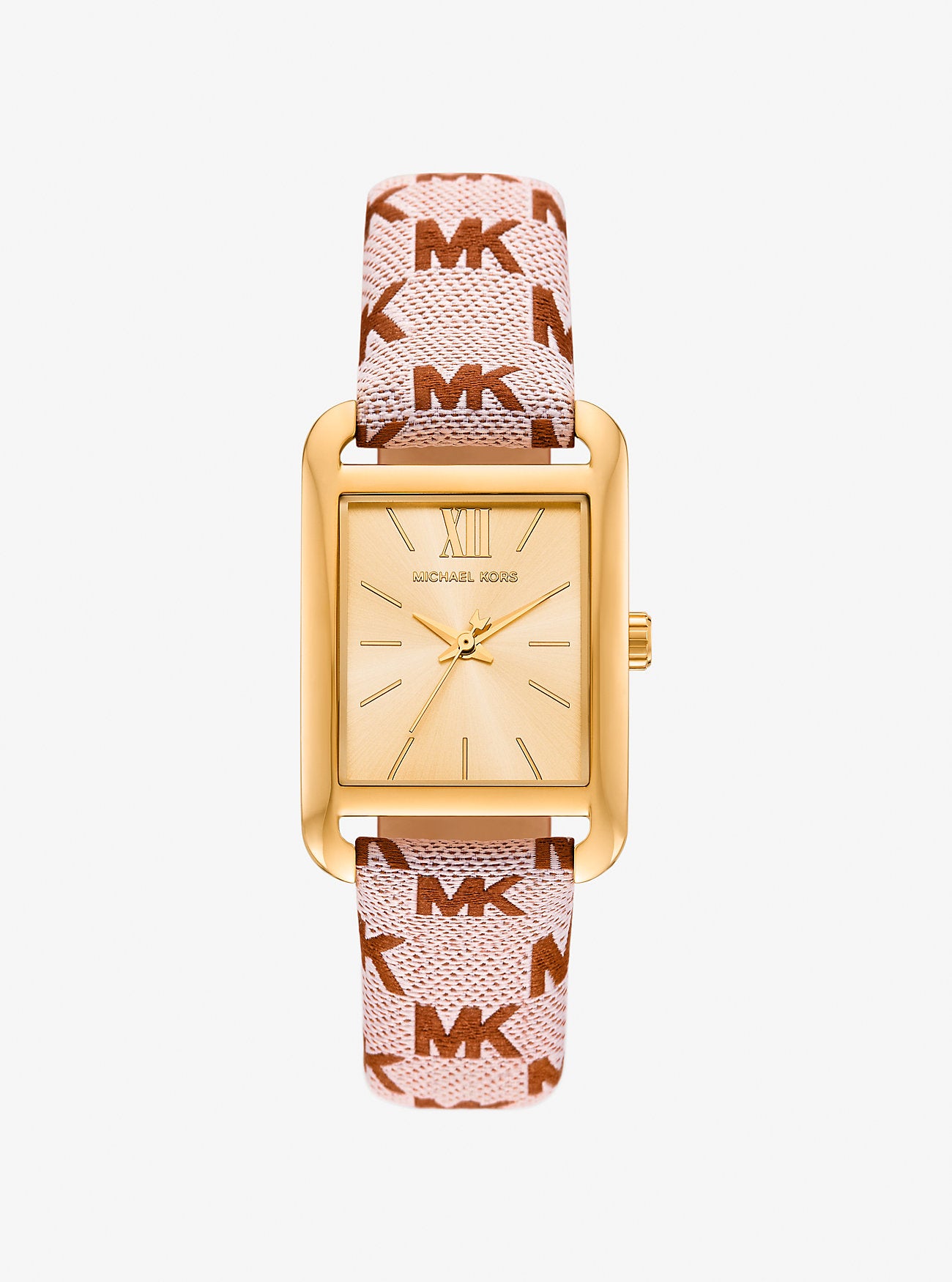 [READY STOCK MY] Michael Kors Monroe Gold-Tone and Logo Jacquard Watch in Luggage (MKO1150)