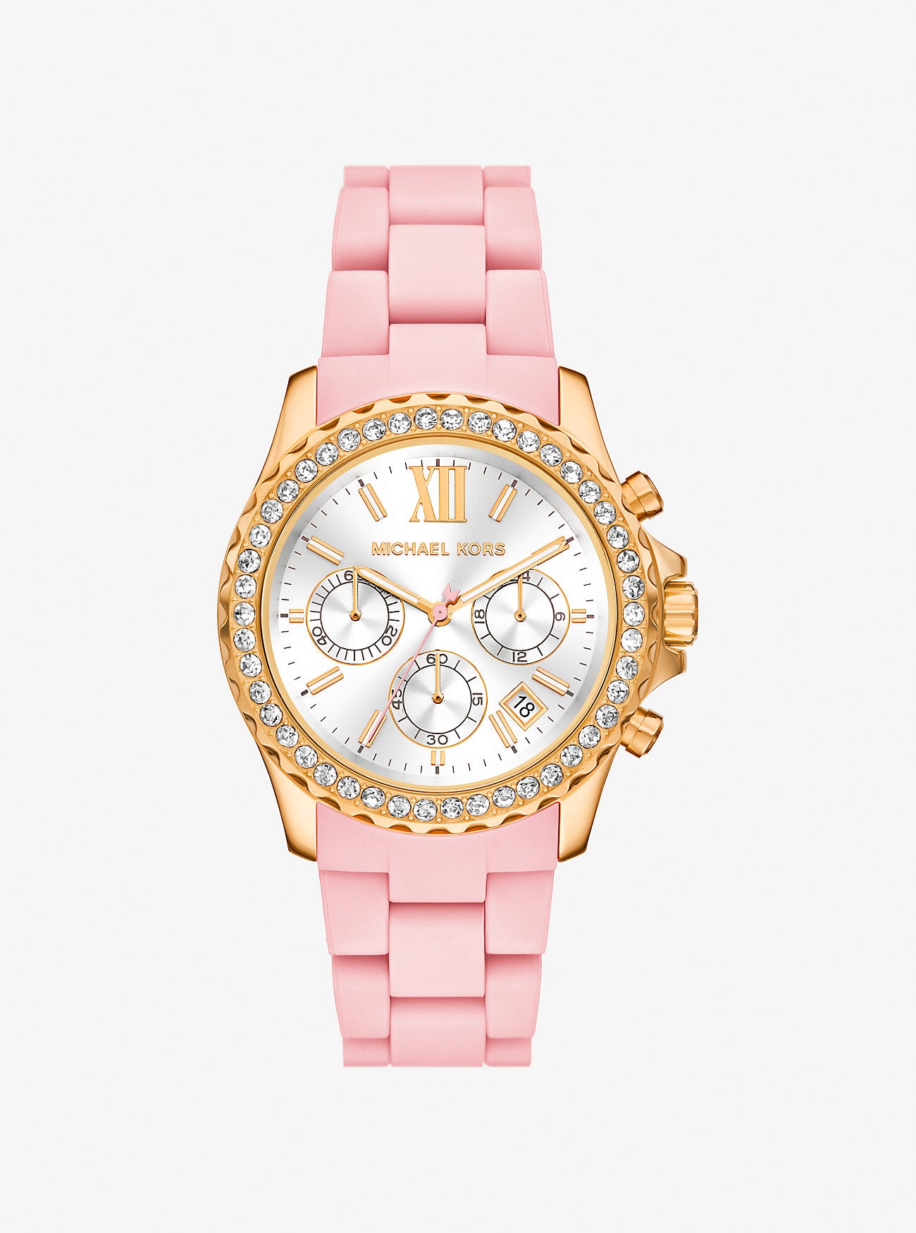 [READY STOCK MY] Michael Kors Oversized Everest Pavé Gold-Tone and Silicone Watch in Blush (MKO1134)