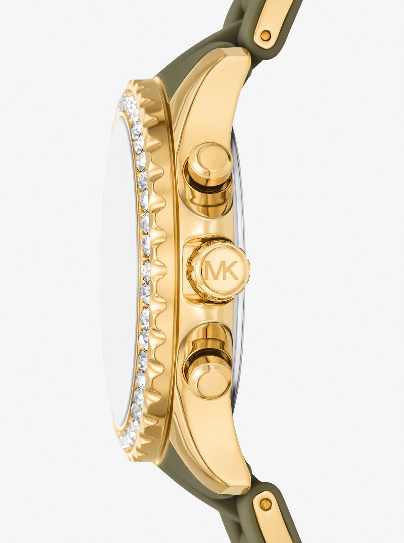 [READY STOCK MY] Michael Kors Oversized Everest Pavé Gold-Tone and Silicone Watch in Thyme (MKO1201)