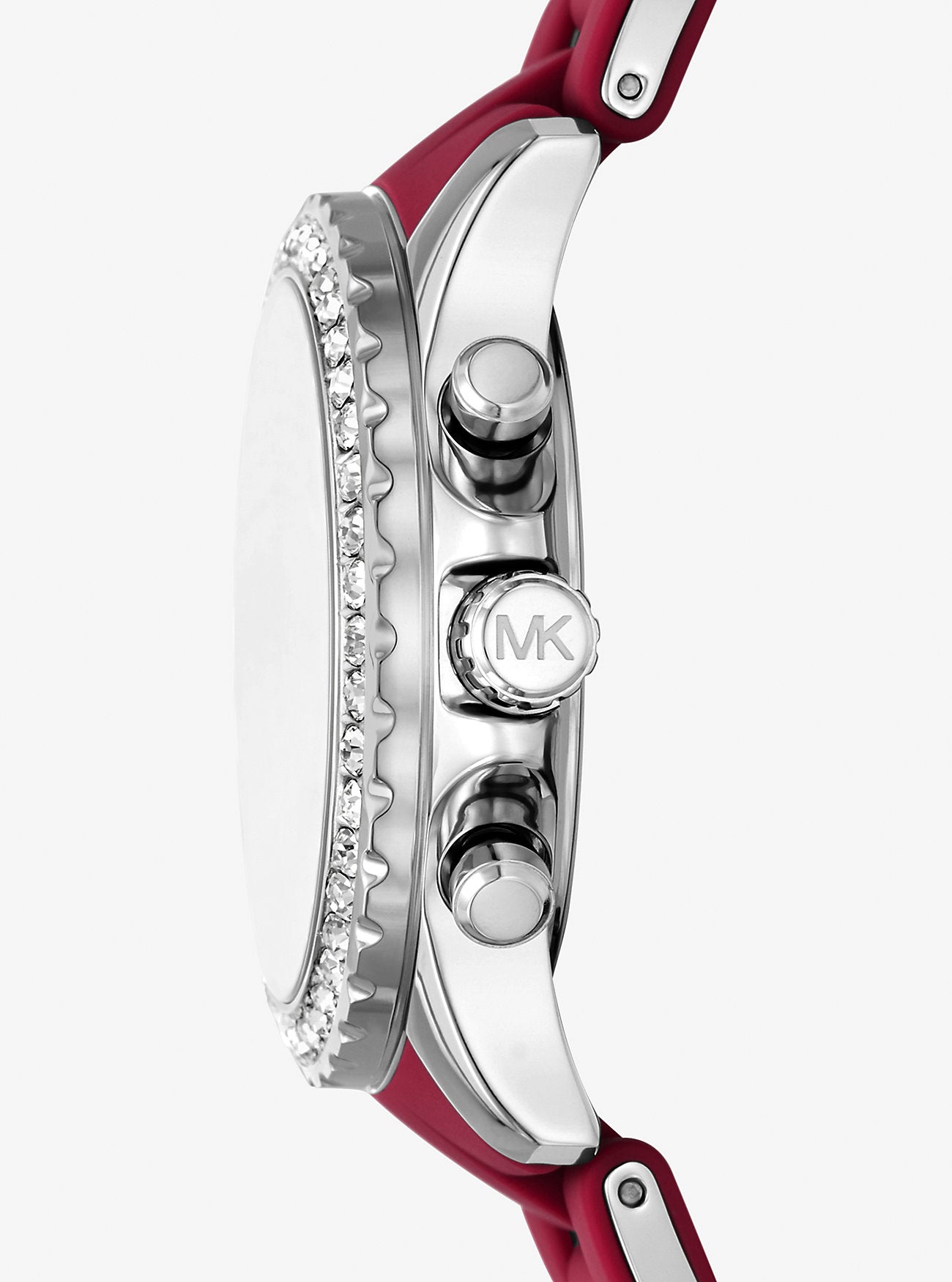 [READY STOCK MY] Michael Kors Oversized Everest Pavé Silver-Tone and Silicone Watch in Raspberry (MKO1202)