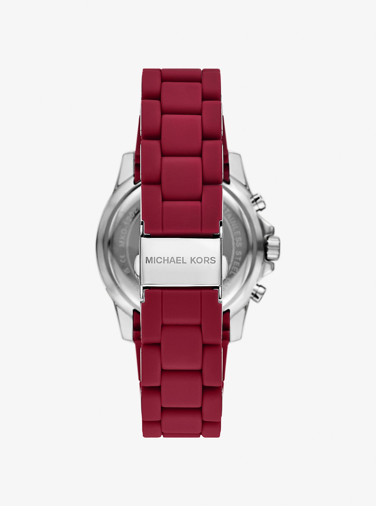 [READY STOCK MY] Michael Kors Oversized Everest Pavé Silver-Tone and Silicone Watch in Raspberry (MKO1202)