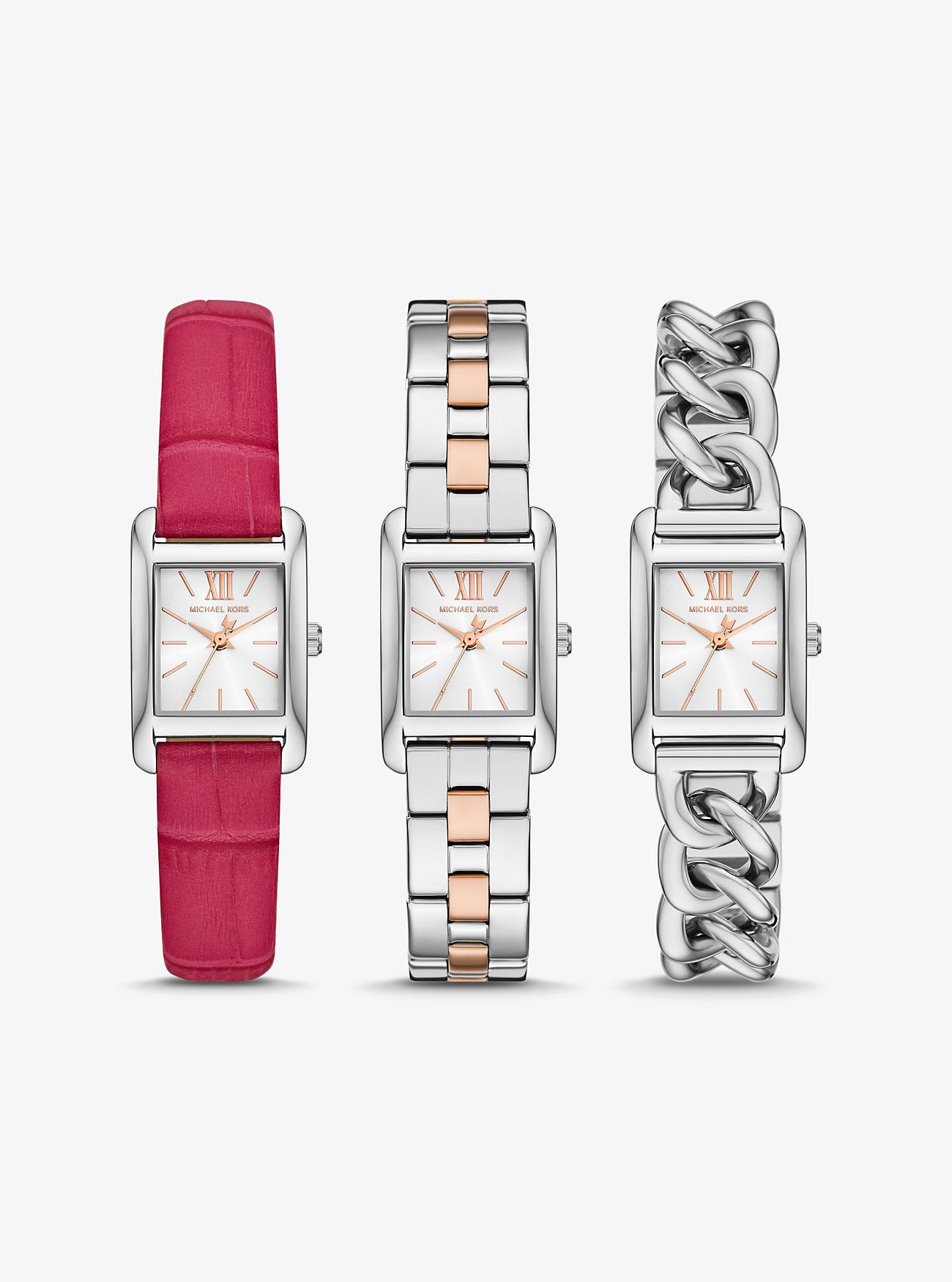 [READY STOCK MY] Michael Kors Petite Monroe Two-Tone and Crocodile-Embossed Leather Watch Strap Set in Dragon Fruit (MKO9015SET)
