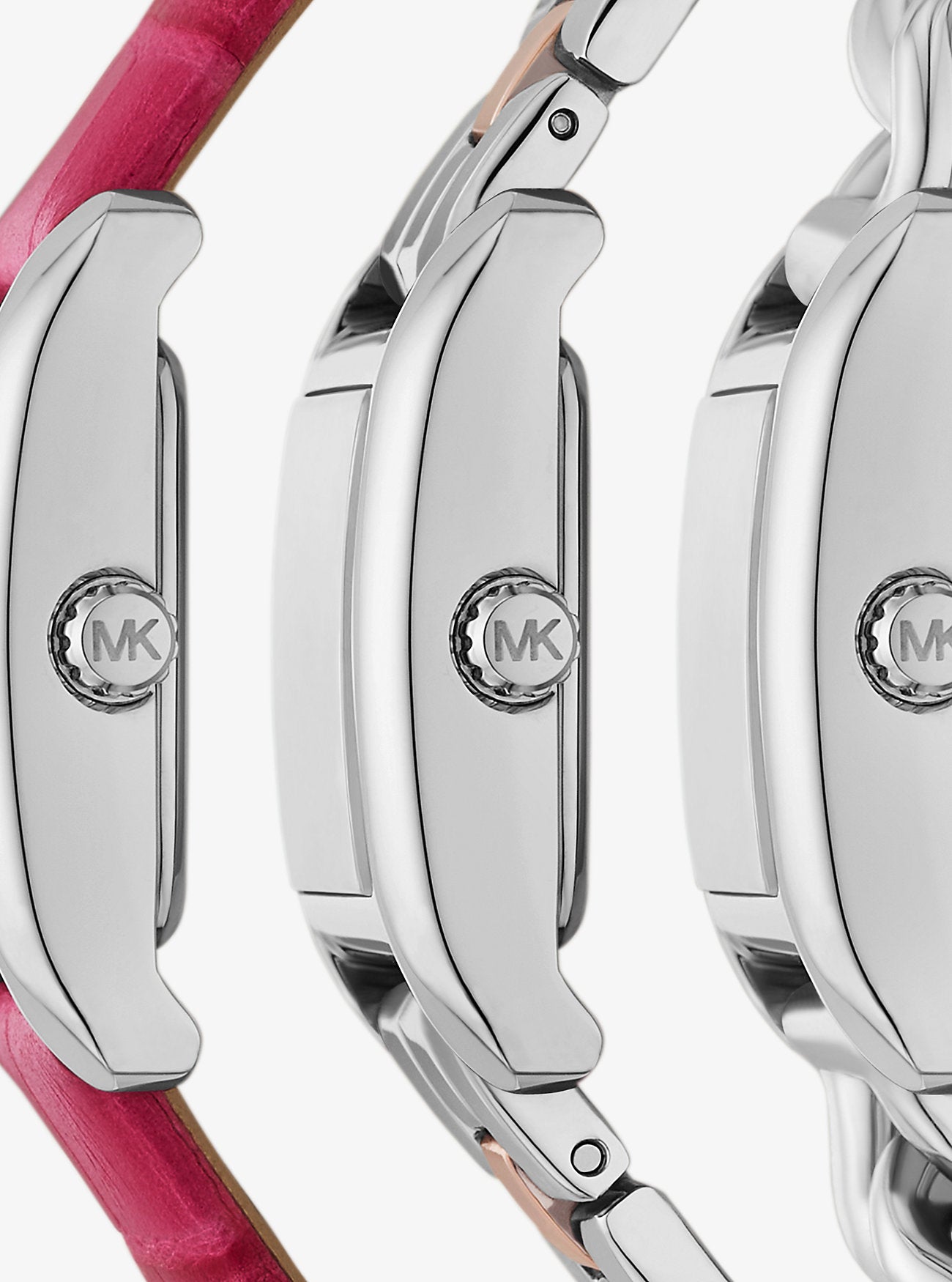 [READY STOCK MY] Michael Kors Petite Monroe Two-Tone and Crocodile-Embossed Leather Watch Strap Set in Dragon Fruit (MKO9015SET)