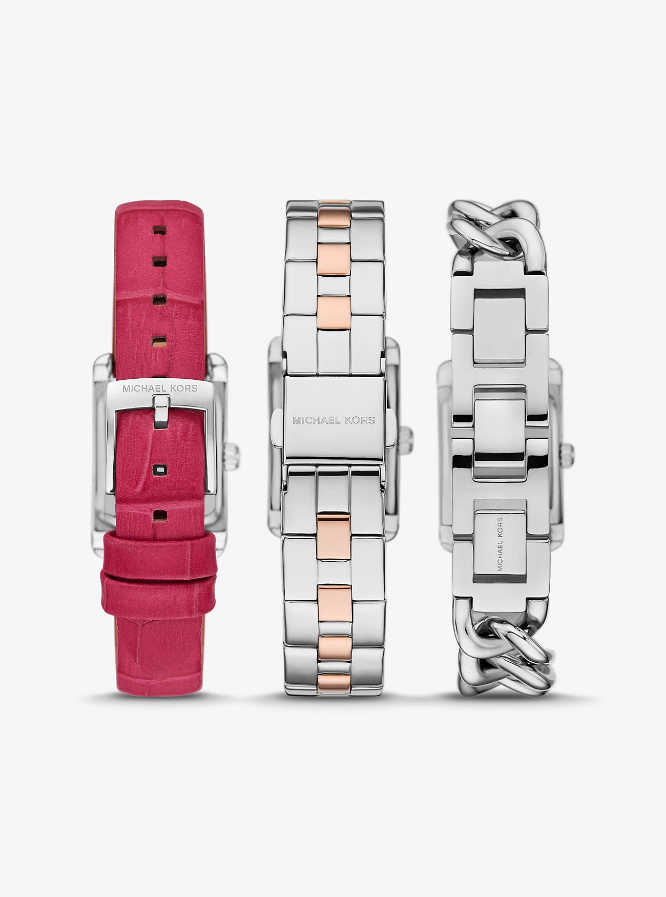 [READY STOCK MY] Michael Kors Petite Monroe Two-Tone and Crocodile-Embossed Leather Watch Strap Set in Dragon Fruit (MKO9015SET)