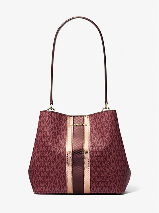 [INCOMING ETA 30 DAYS] Michael Kors Pratt Medium Signature Logo and Metallic Shoulder Bag In Oxblood (35F4G3FS2B)