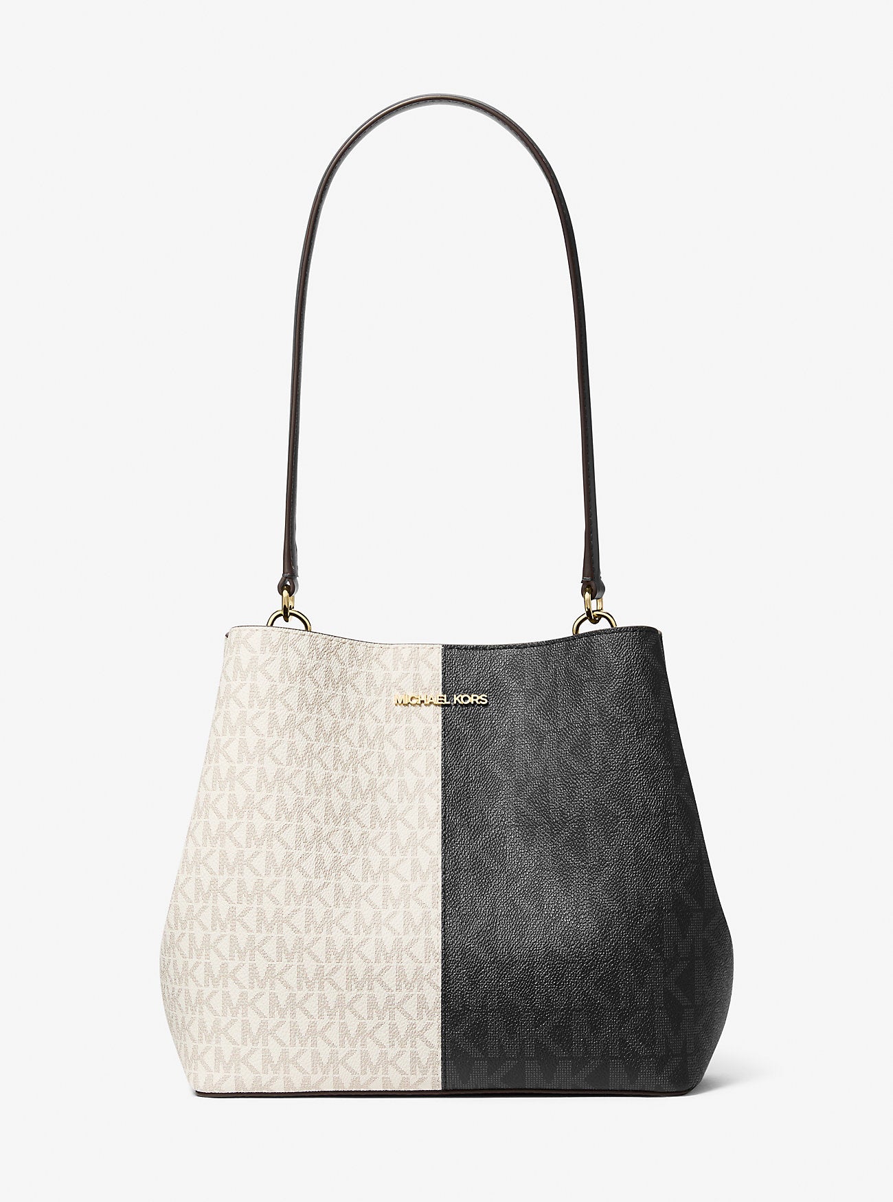 [INCOMING ETA 30 DAYS] Michael Kors Pratt Medium Two-Tone Signature Logo Shoulder Bag in Black Combo (35F5G3FS6V)