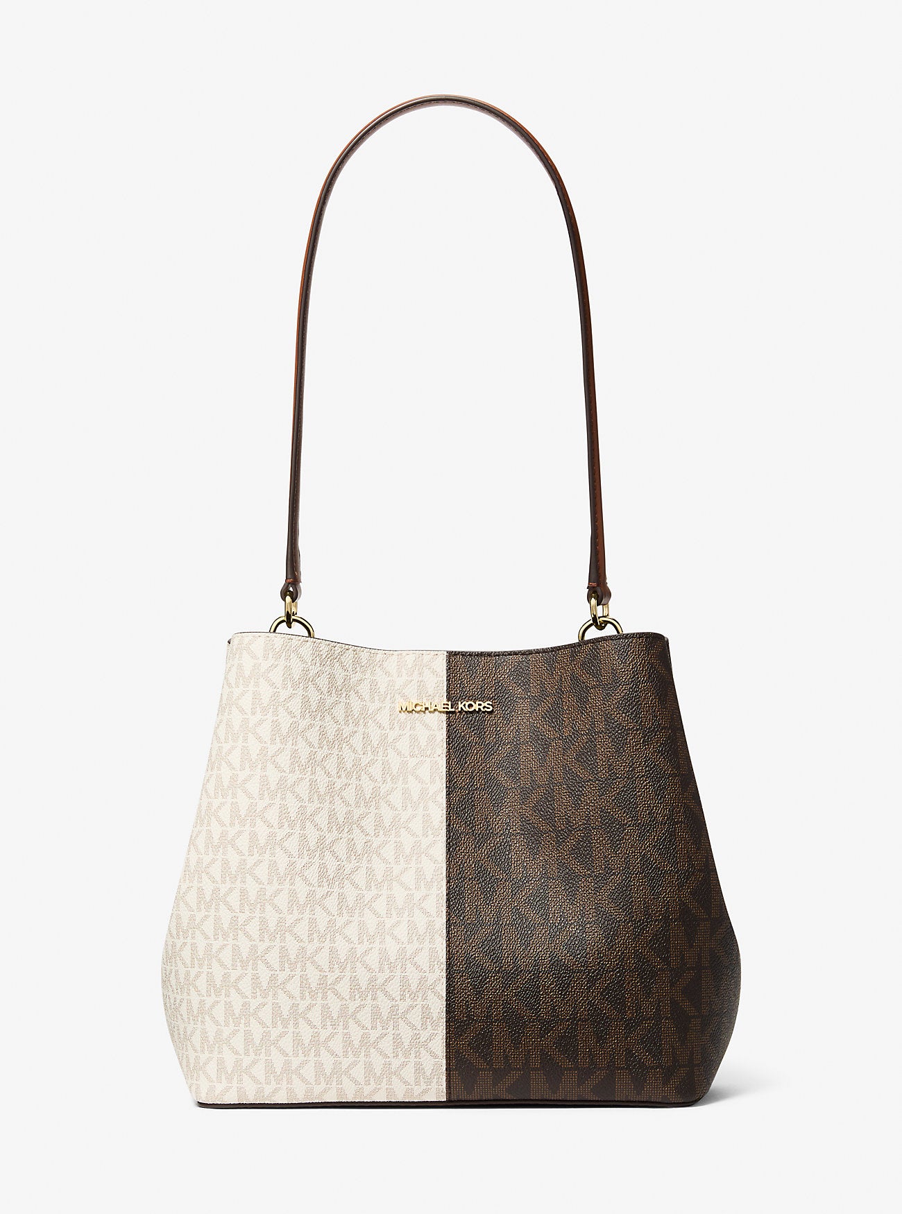 [INCOMING ETA 30 DAYS] Michael Kors Pratt Medium Two-Tone Signature Logo Shoulder Bag in Brown Multi (35F5G3FS6V)