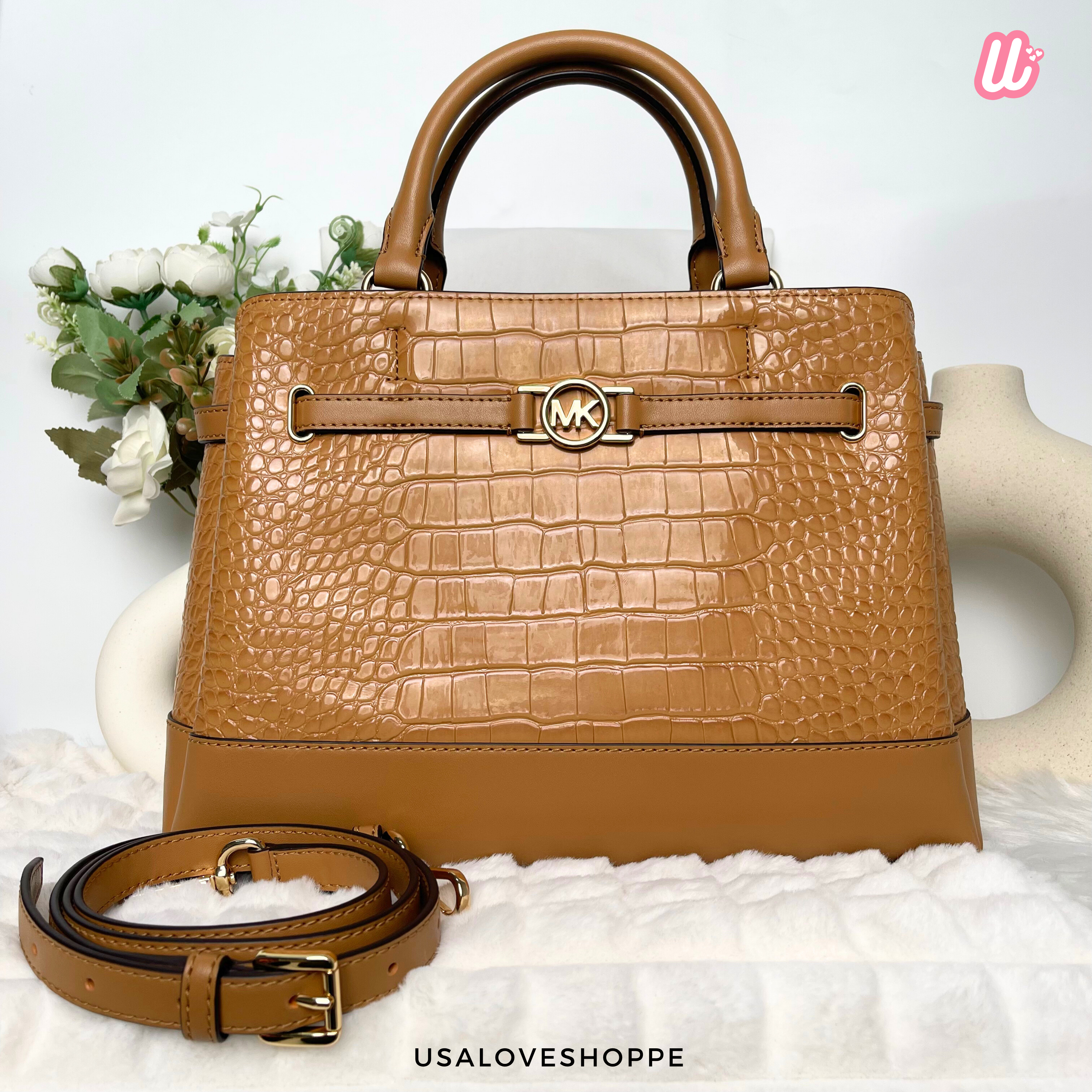 [READY STOCK MY] Michael Kors Reed Large CZ Belted Satchel in Deer (35F4G6RS3A)