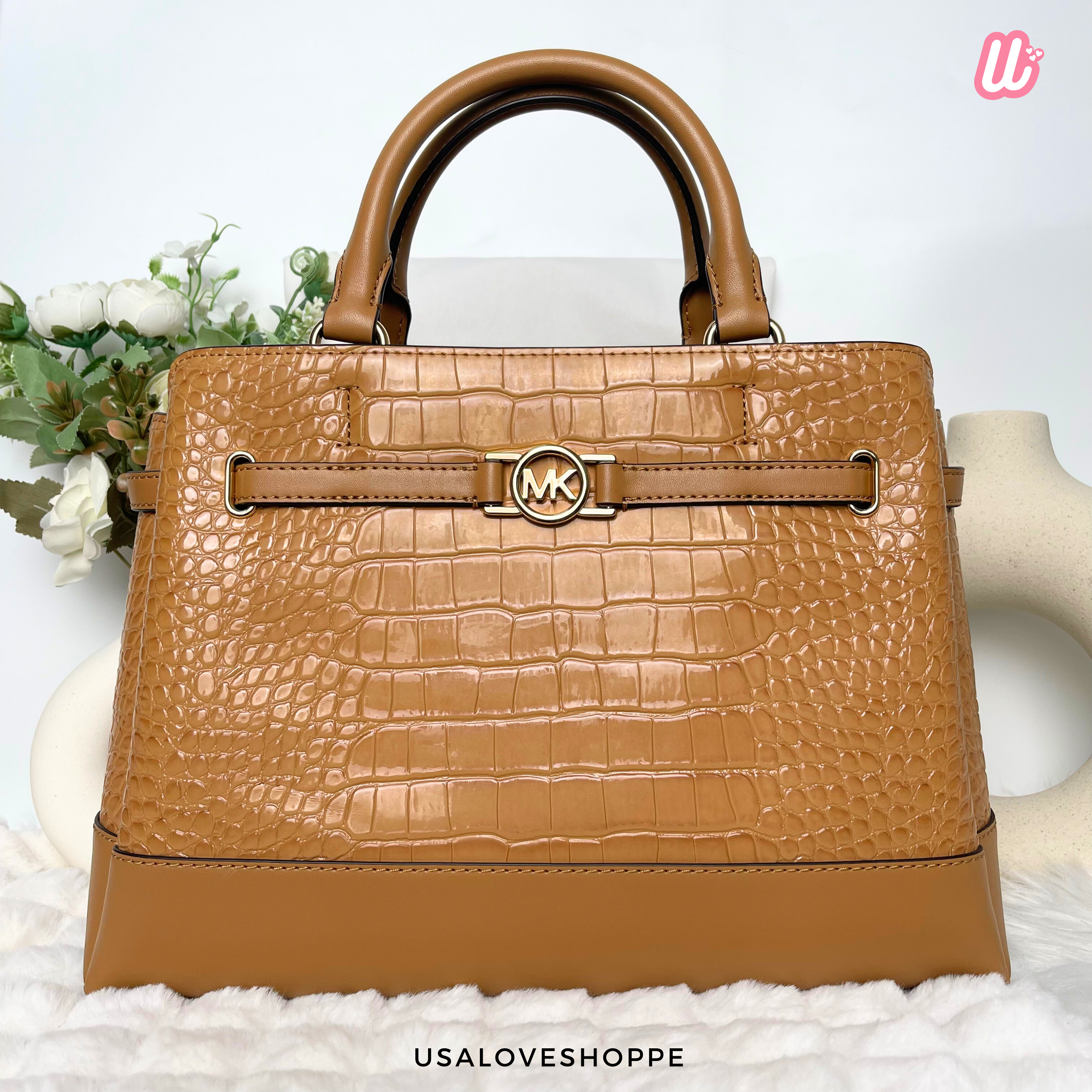 [READY STOCK MY] Michael Kors Reed Large CZ Belted Satchel in Deer (35F4G6RS3A)