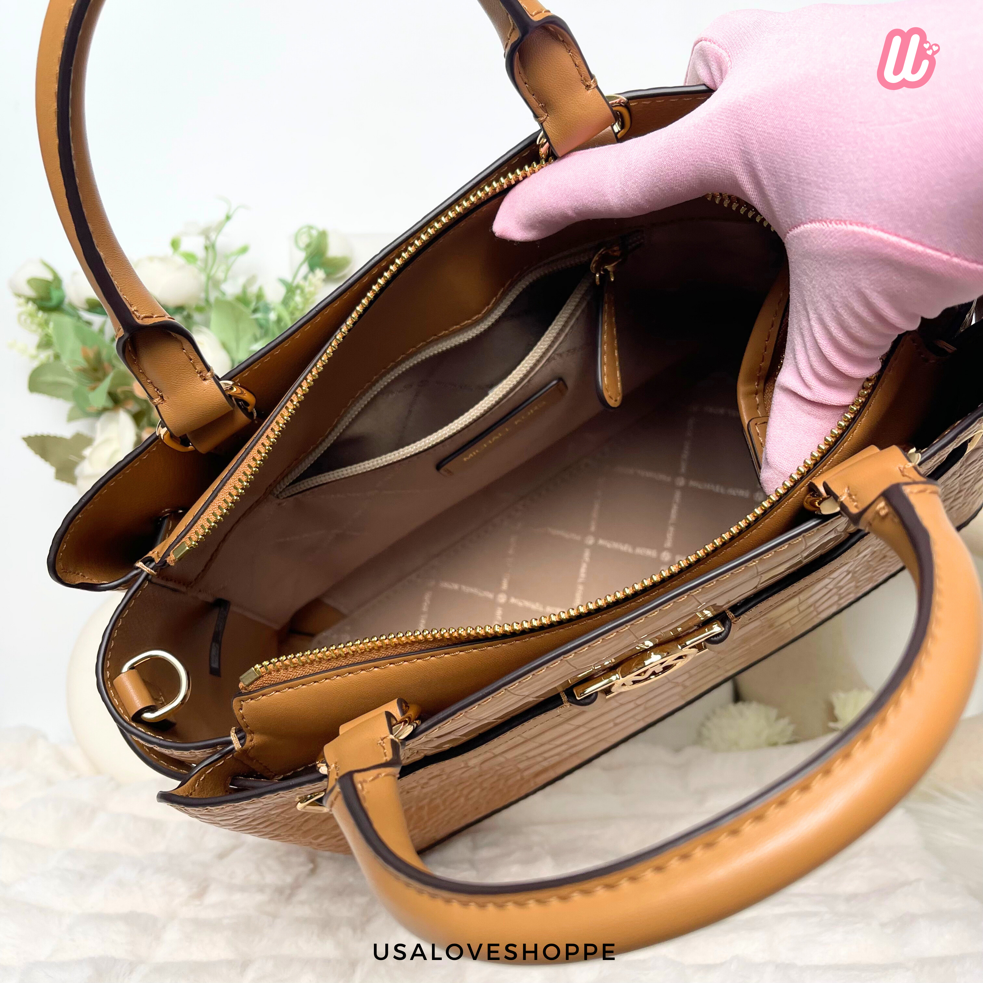 [READY STOCK MY] Michael Kors Reed Large CZ Belted Satchel in Deer (35F4G6RS3A)