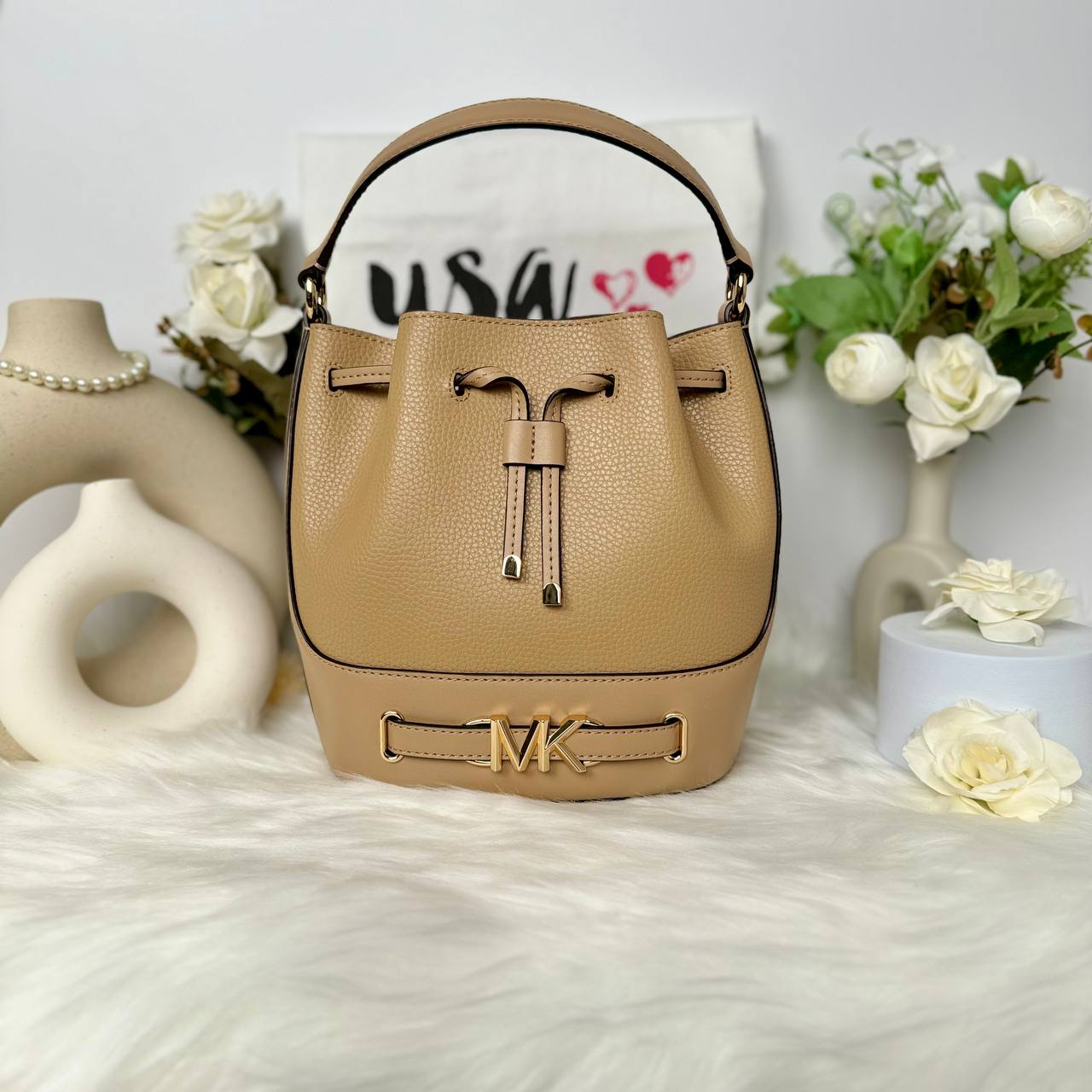 Michael Kors Bag Malaysia Michael Kors Reed Medium Logo Bucket Bag in Camel 35S3G6RM8T