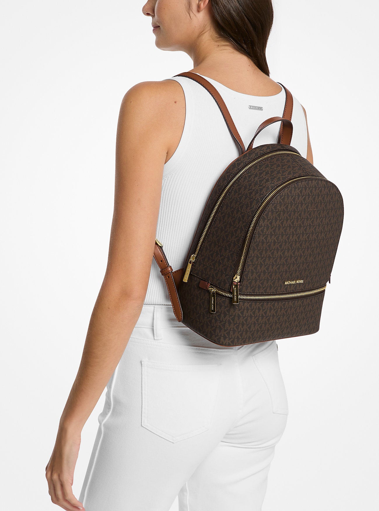 [INCOMING ETA 30 DAYS] Michael Kors Rhea Medium Signature Logo Backpack in Signature Brown (35S5GRAB2B)