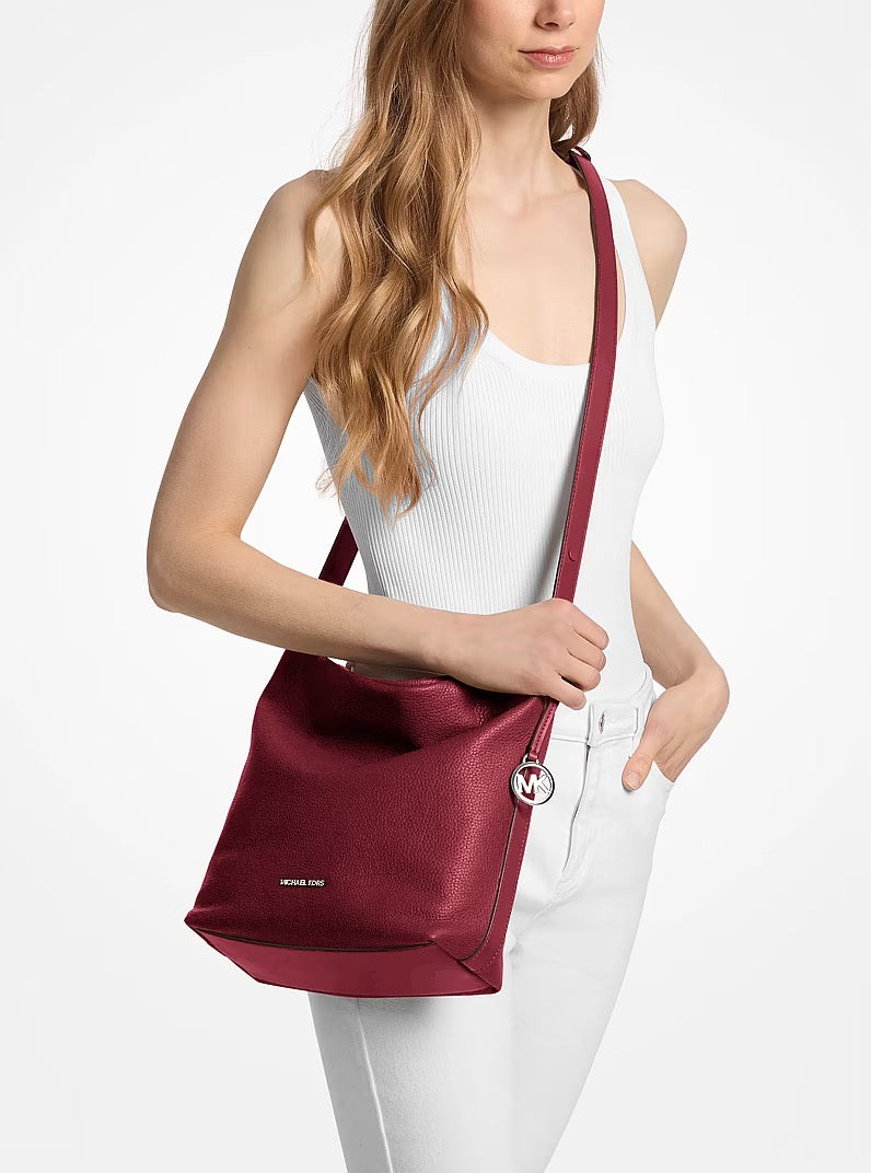 [INCOMING ETA 30 DAYS] Michael Kors Roey Medium Pebbled Leather Bucket Messenger Bag in Maroon (35F6S7RM8L)