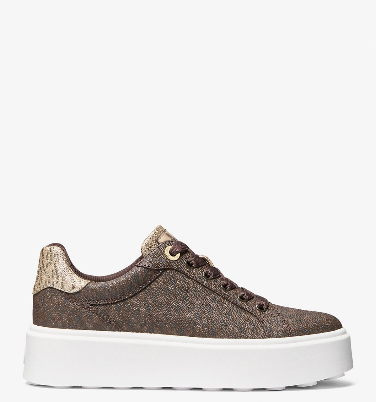 [INCOMING ETA 30 DAYS] Michael Kors Romey Metallic Two-Tone Signature Logo Platform Sneaker in Brown (FK)(49F4RMFS2B)