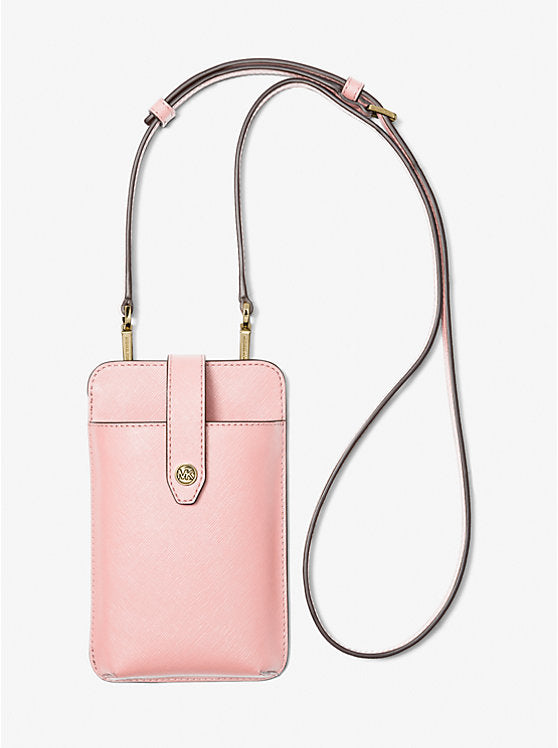 Michael Kors Saffiano Leather Smartphone Crossbody Bag in Powder Blush (35R3GTVC2L)