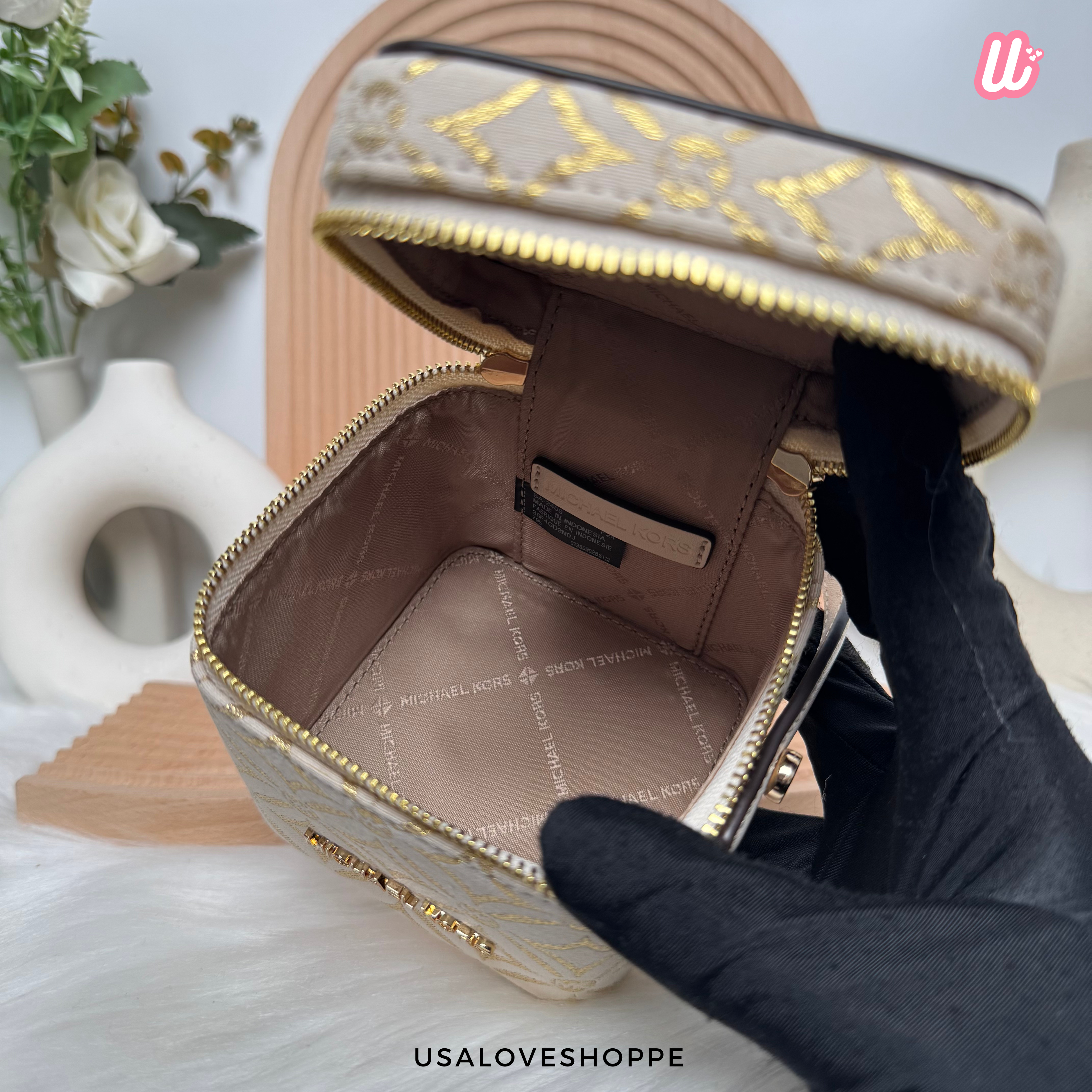 [READY STOCK MY] Michael Kors Sandrine XS Box Bag in Pale Gold Multi (35F4GD2N0J)