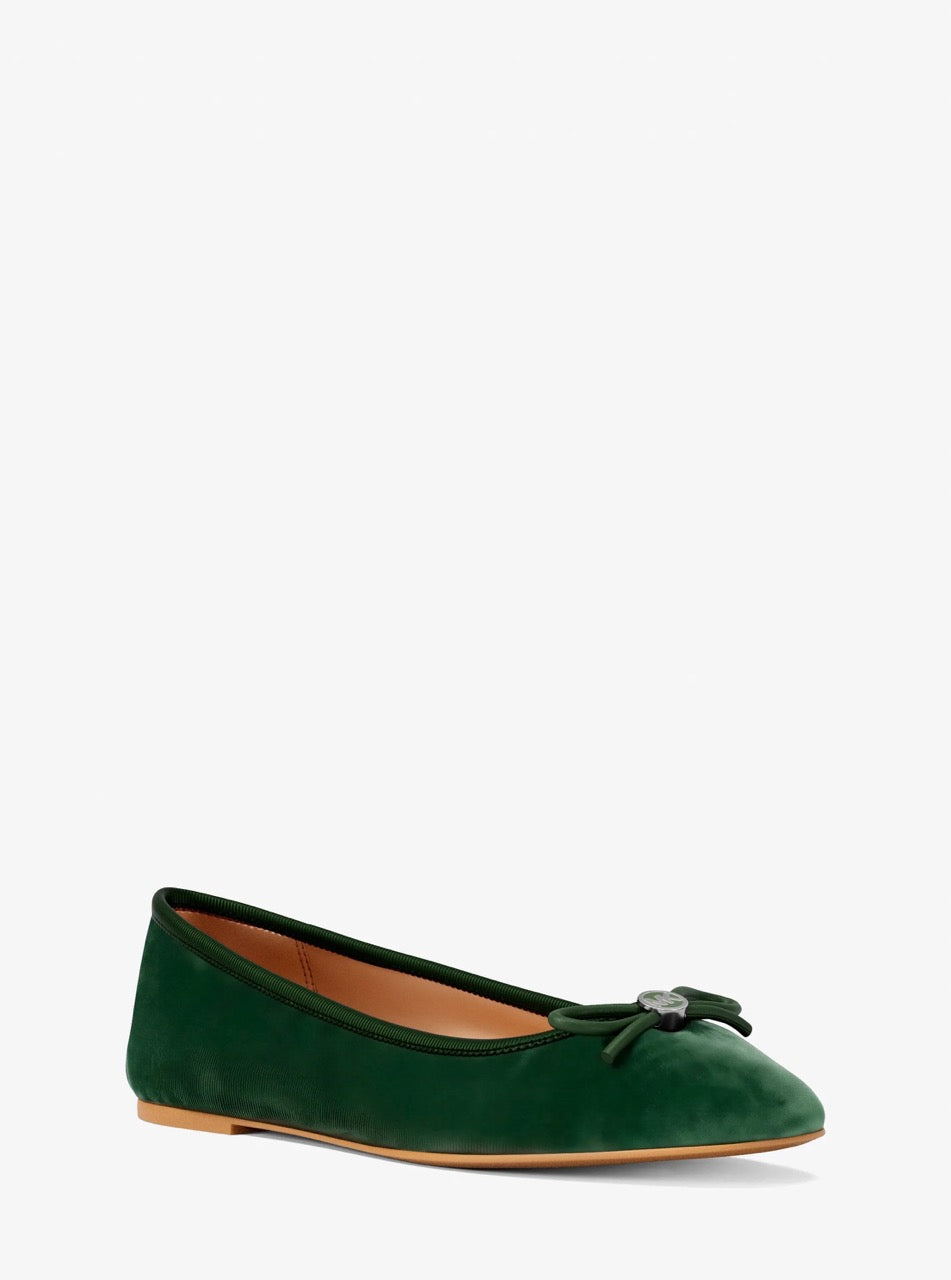 [WEB EXCLUSIVE][FK][INCOMING ETA 30 DAYS] Michael Kors Savannah Logo Debossed Velvet Ballet Flat in Green (49F6SVFP2D)