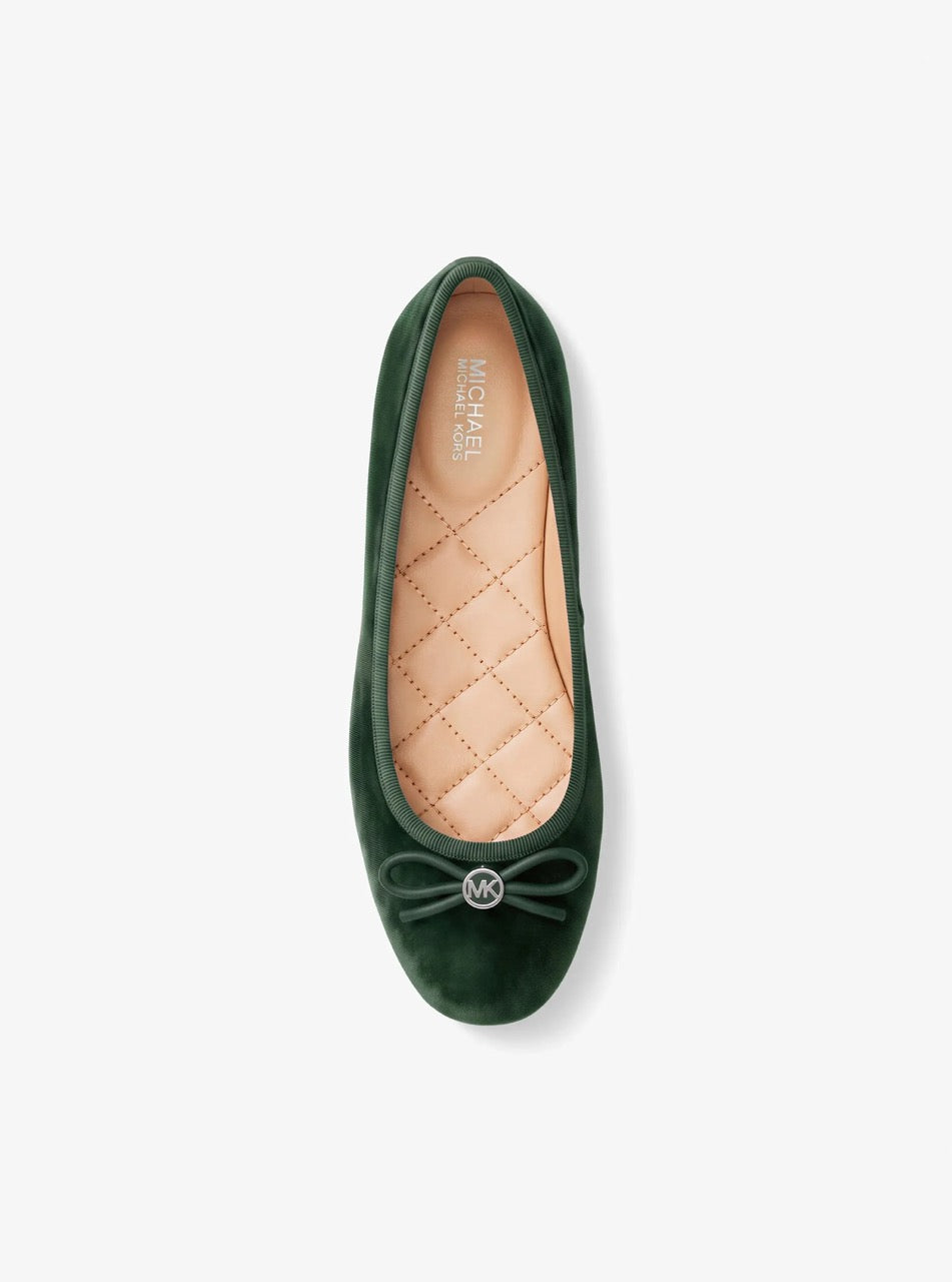 [WEB EXCLUSIVE][FK][INCOMING ETA 30 DAYS] Michael Kors Savannah Logo Debossed Velvet Ballet Flat in Green (49F6SVFP2D)