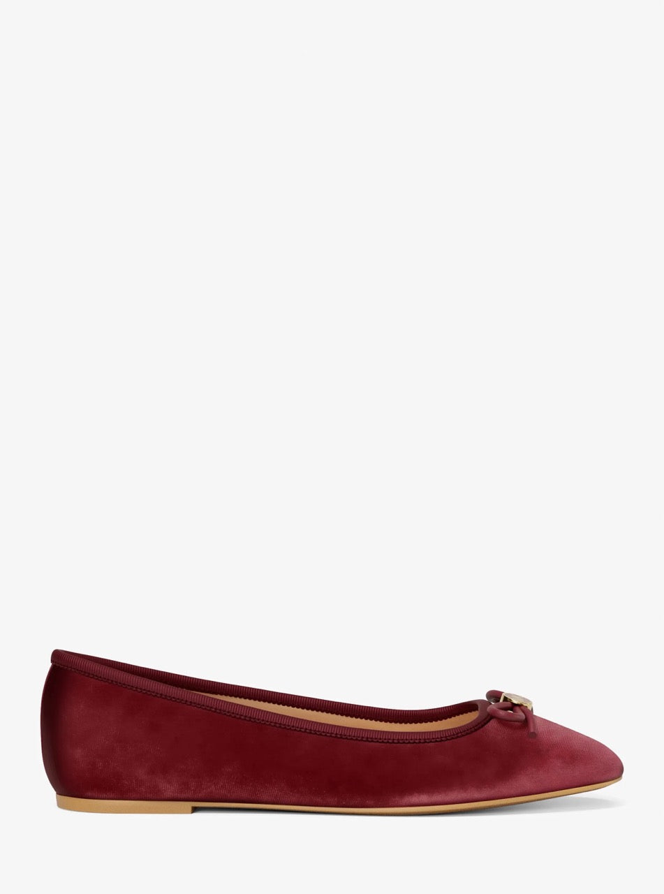 [WEB EXCLUSIVE][FK][INCOMING ETA 30 DAYS] Michael Kors Savannah Logo Debossed Velvet Ballet Flat in Maroon (49F6SVFP2D)