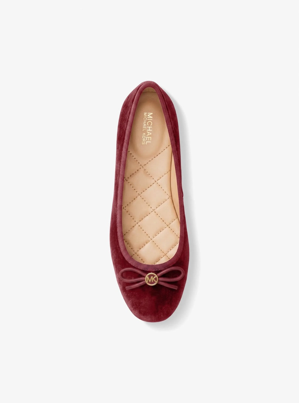 [WEB EXCLUSIVE][FK][INCOMING ETA 30 DAYS] Michael Kors Savannah Logo Debossed Velvet Ballet Flat in Maroon (49F6SVFP2D)