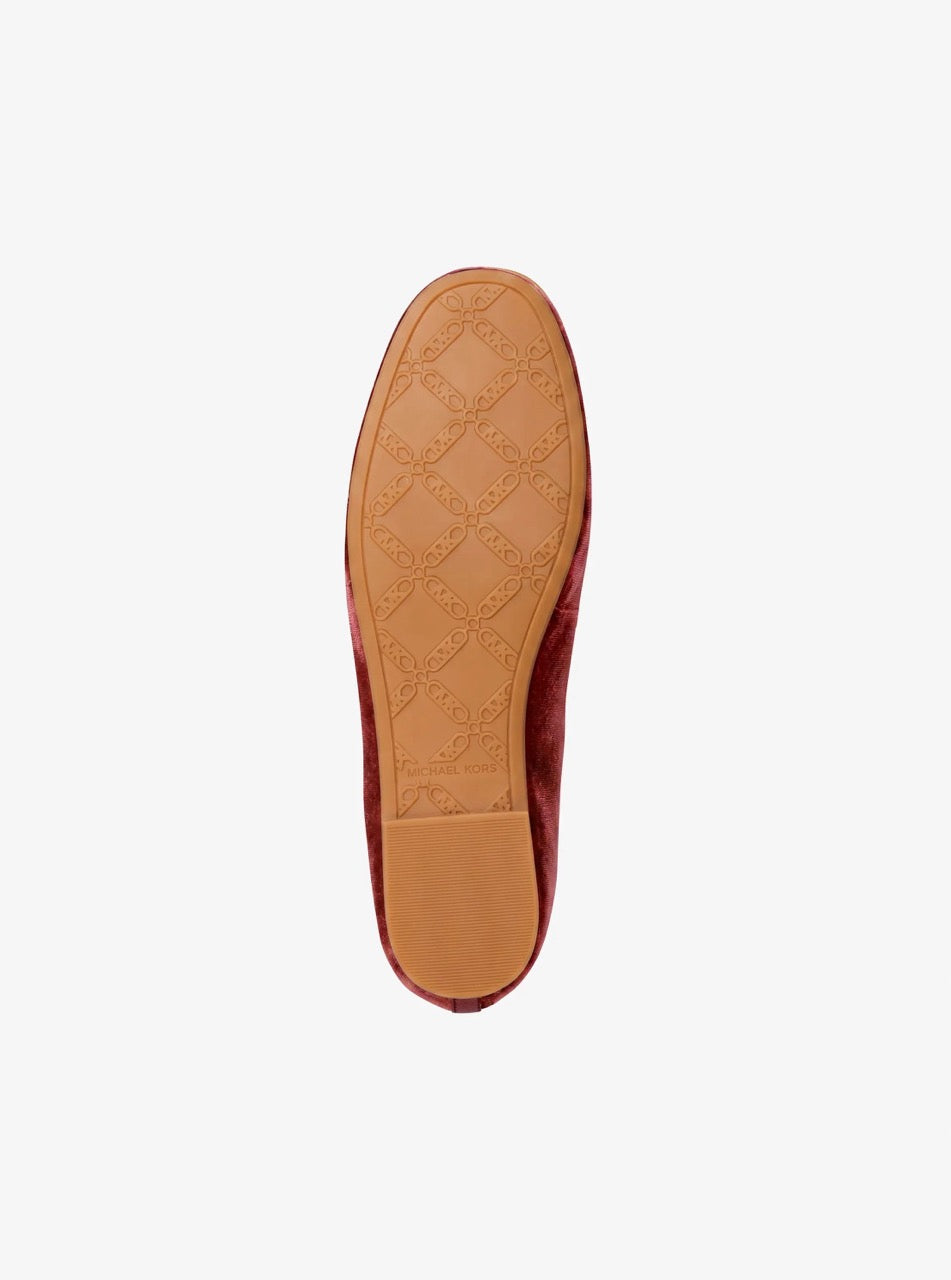 [WEB EXCLUSIVE][FK][INCOMING ETA 30 DAYS] Michael Kors Savannah Logo Debossed Velvet Ballet Flat in Maroon (49F6SVFP2D)