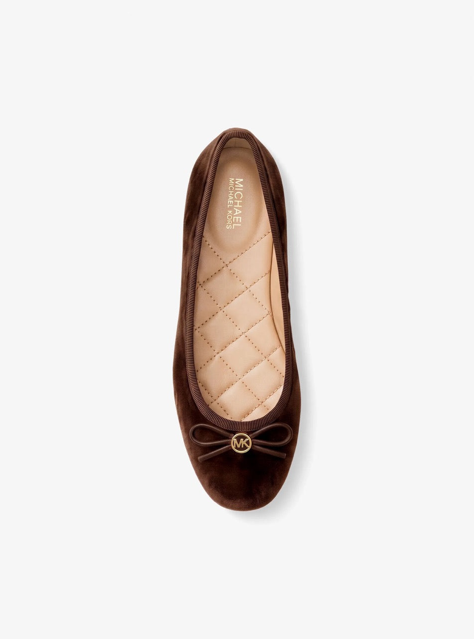 [WEB EXCLUSIVE][FK][INCOMING ETA 30 DAYS] Michael Kors Savannah Logo Debossed Velvet Ballet Flat in Nutmeg (49F6SVFP2D)