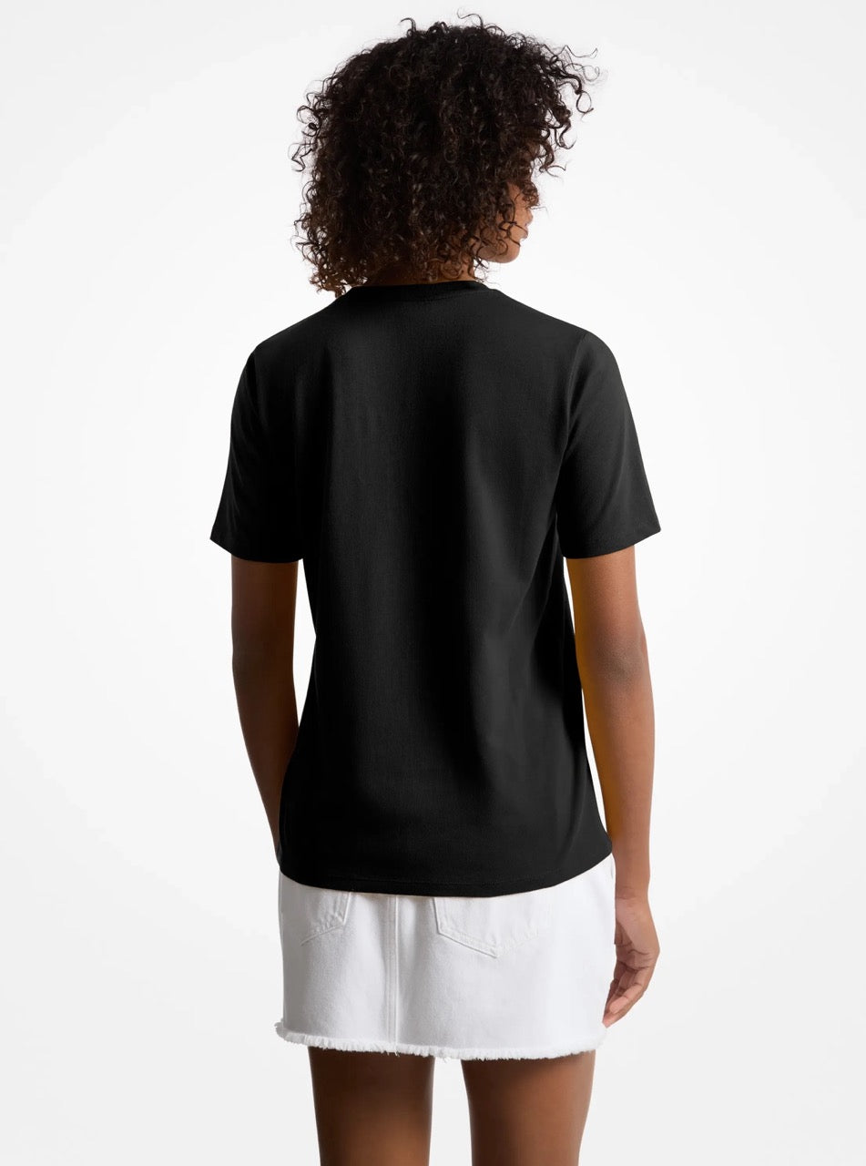 [FK][INCOMING ETA 30 DAYS] Michael Kors Sequined Logo Cotton T-Shirt in Black (JS451DB97J)