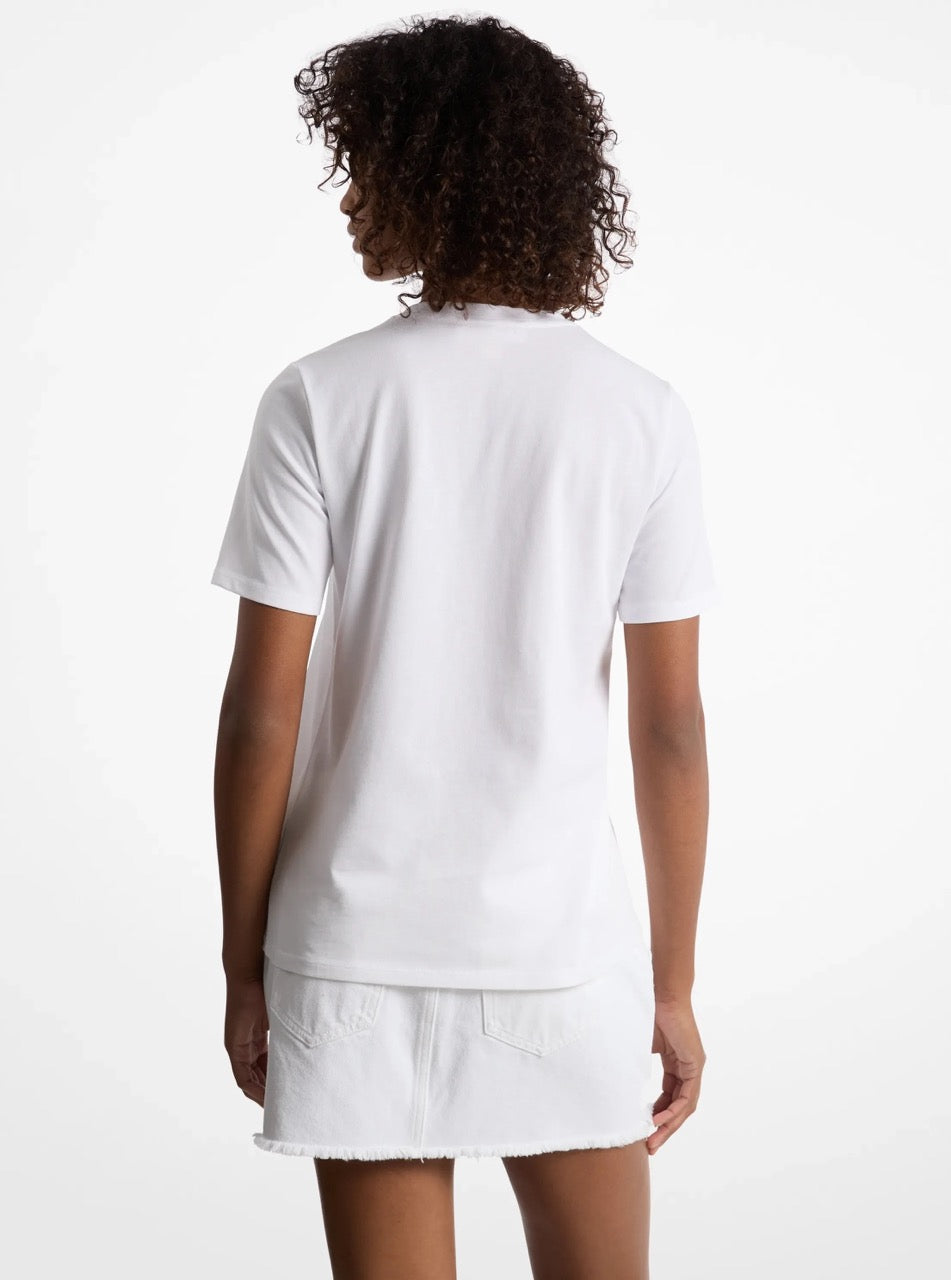 [FK][INCOMING ETA 30 DAYS] Michael Kors Sequined Logo Cotton T-Shirt in White (JS451DB97J)