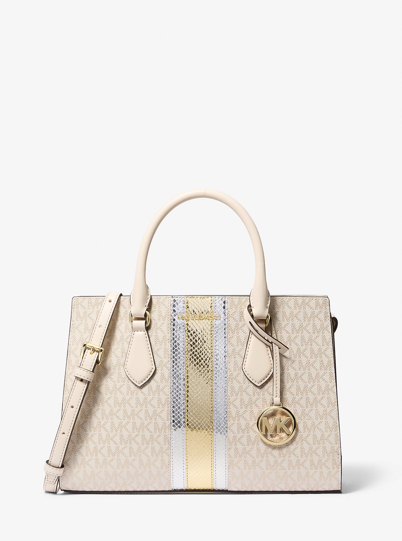 Michael Kors Sheila Medium CZ Satchel in Signature Pale Gold (35F4G6HS3V)