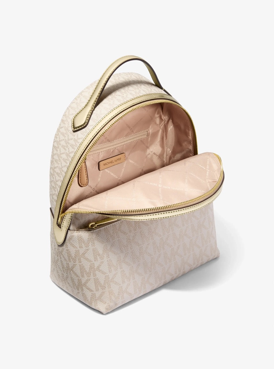 [READY STOCK MY] Michael Kors Sheila Medium Two-Tone Signature Logo Backpack in Pale Gold (35F4G6HB6M)