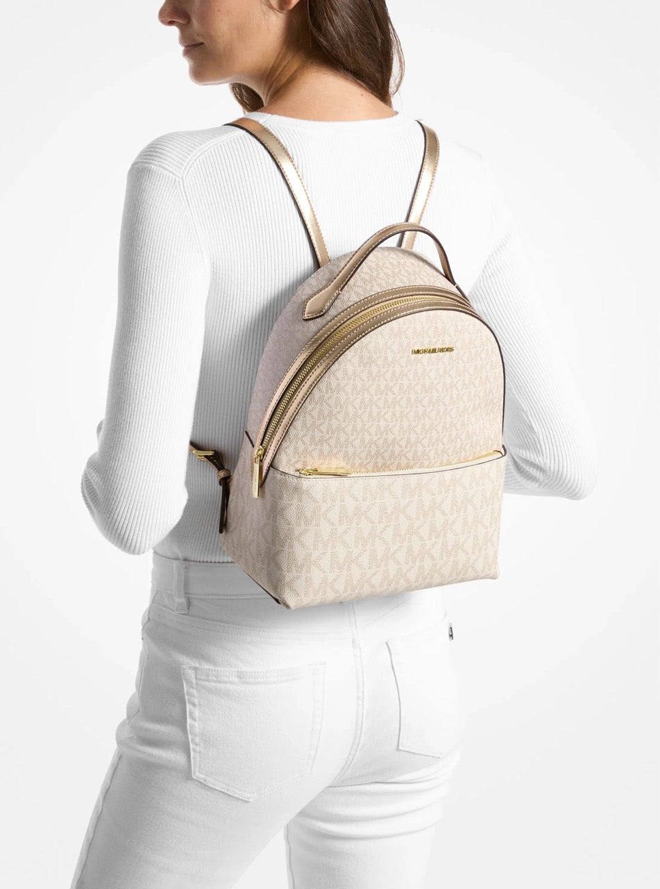 [READY STOCK MY] Michael Kors Sheila Medium Two-Tone Signature Logo Backpack in Pale Gold (35F4G6HB6M)