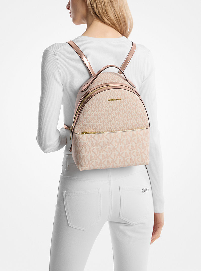[READY STOCK MY] Michael Kors Sheila Medium Two-Tone Signature Logo Backpack in Rose Gold (35F4G6HB6M)