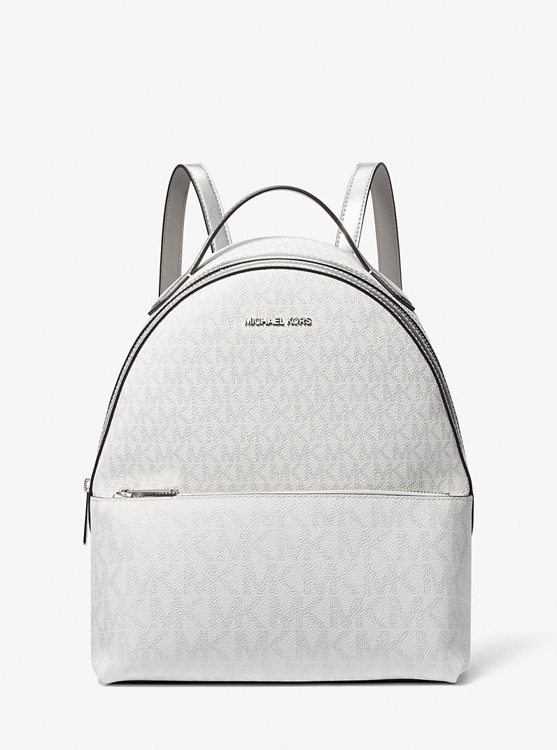 [READY STOCK MY] Michael Kors Sheila Medium Two-Tone Signature Logo Backpack in Silver (35F4S6HB6M)