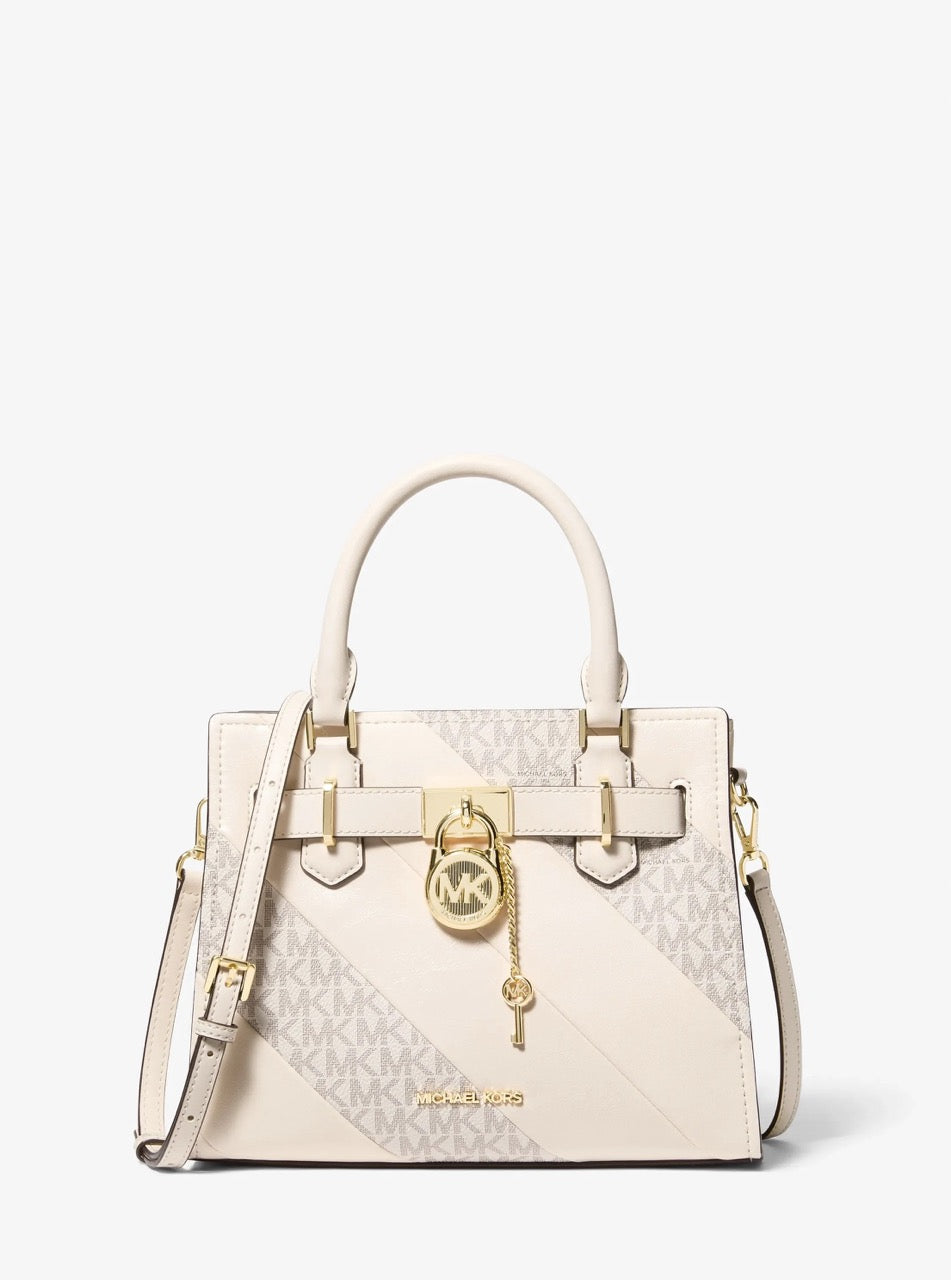 [WEB EXCLUSIVE][INCOMING ETA 30 DAYS] Michael Kors Landon Small Signature Logo Satchel in Light Cream Multi (35F6GHMS1V)