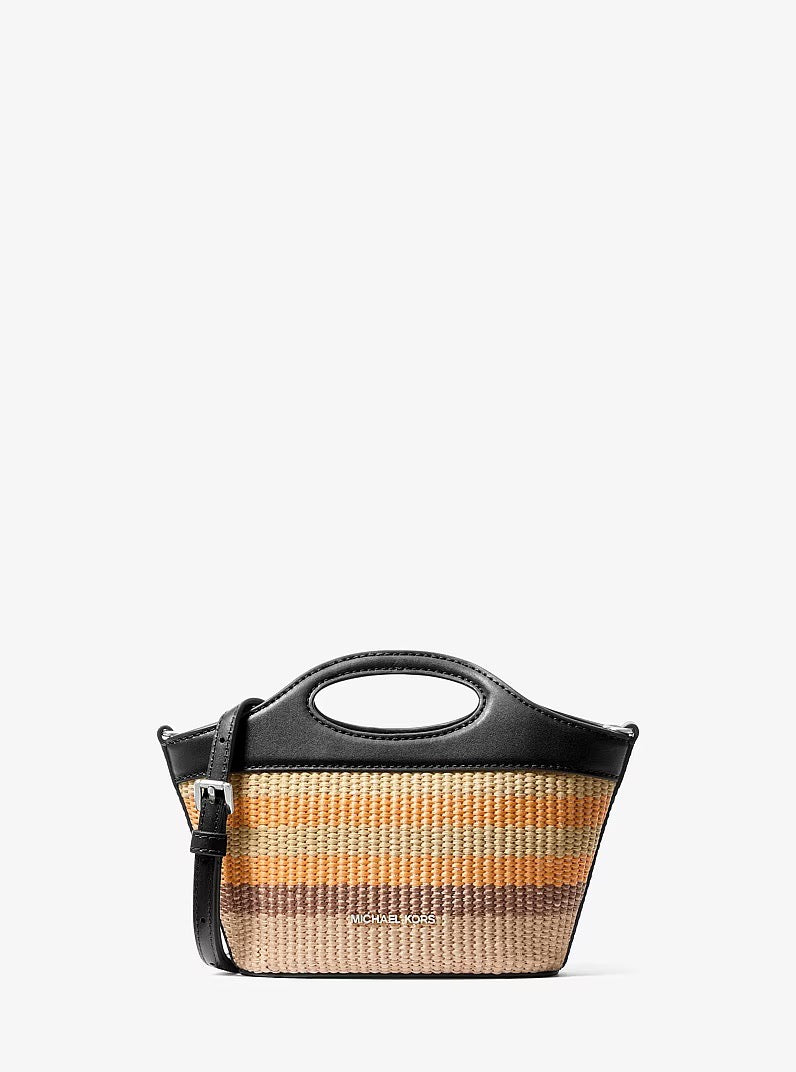 [INCOMING ETA 30 DAYS] Michael Kors Small Striped Woven Tatum Shoulder Bag in Black (35S6STAC1W)