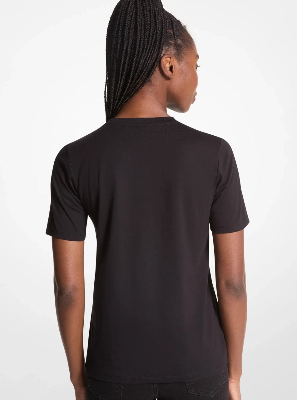 [FK][INCOMING ETA 30 DAYS] Michael Kors Studded Logo Charm Organic Cotton Jersey T-Shirt in Black (JS451DC97J)