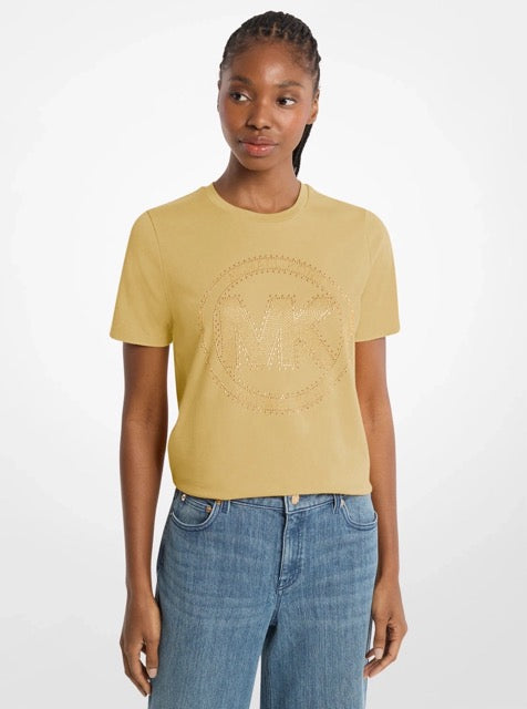 [FK][INCOMING ETA 30 DAYS] Michael Kors Studded Logo Charm Organic Cotton Jersey T-Shirt in Oregano (JS451DC97J)