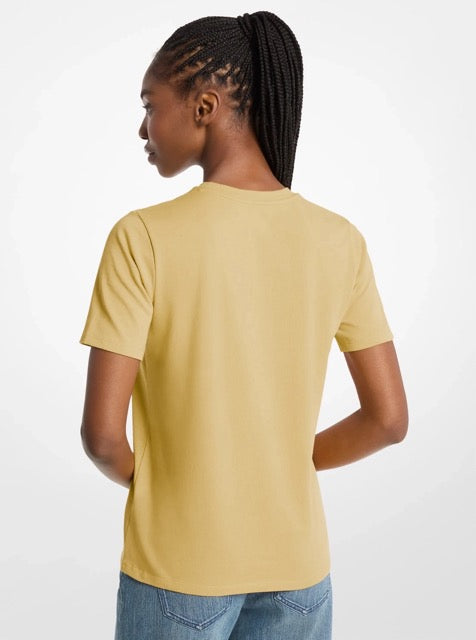 [FK][INCOMING ETA 30 DAYS] Michael Kors Studded Logo Charm Organic Cotton Jersey T-Shirt in Oregano (JS451DC97J)