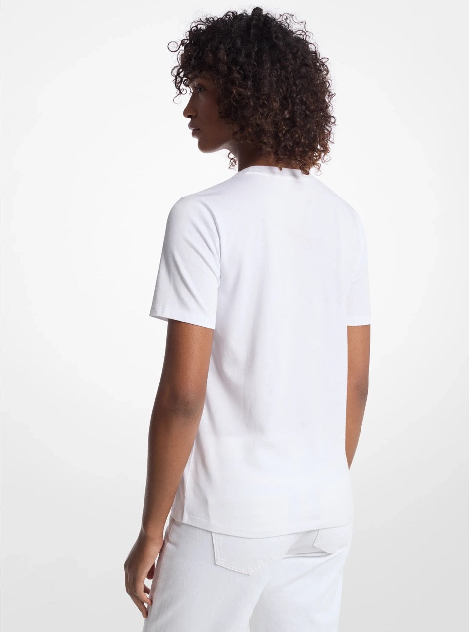 [FK][INCOMING ETA 30 DAYS] Michael Kors Studded Logo Charm Organic Cotton Jersey T-Shirt in White (JS451DC97J)