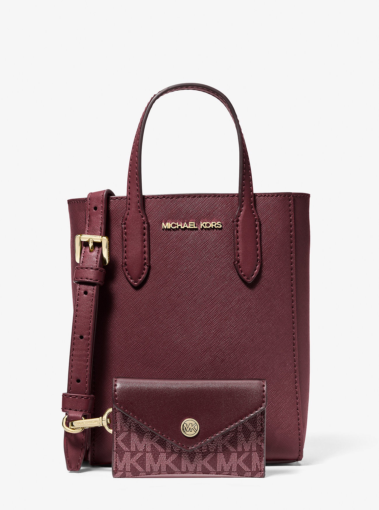 [INCOMING ETA 30 DAYS] Michael Kors Vincent XS Saffiano Leather Crossbody Bag Logo Card Case in Oxblood (35F4G2VC0T)