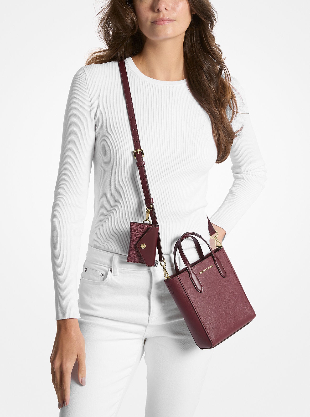 [INCOMING ETA 30 DAYS] Michael Kors Vincent XS Saffiano Leather Crossbody Bag Logo Card Case in Oxblood (35F4G2VC0T)