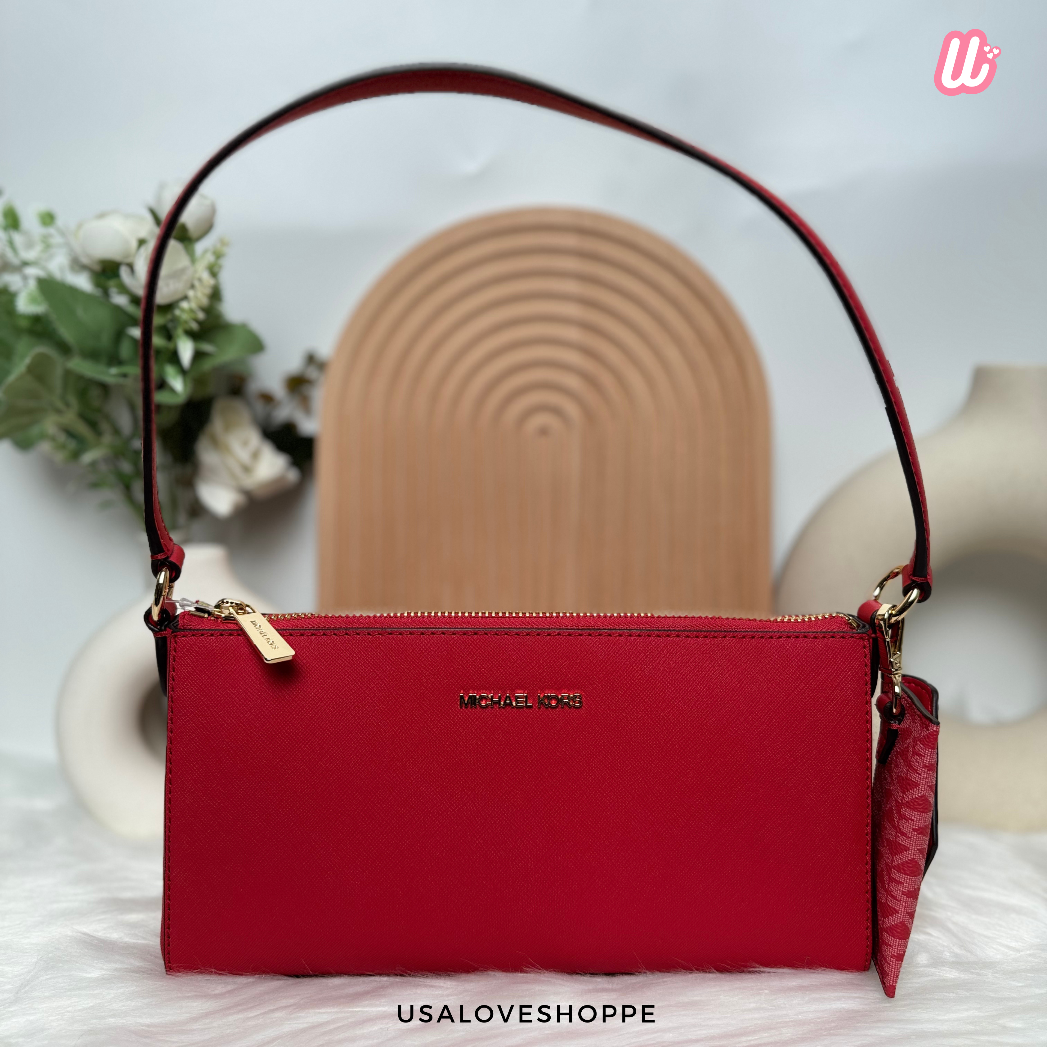 [READY STOCK MY] [CLEARANCE] Michael Kors Vincent Medium Pouchette With Attachment in Bright Red (35F4G2VC6L)