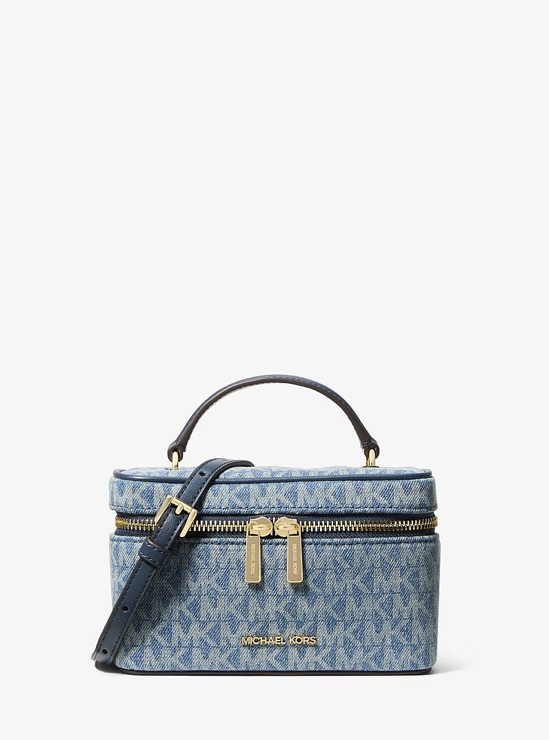 [INCOMING ETA 30 DAYS] Michael Kors Vivi Small Signature Logo Print Denim Vanity Crossbody Bag in Blue Washed (35F6GVFC5C)