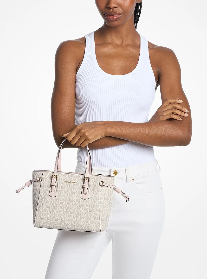 [INCOMING ETA 30 DAYS] Michael Kors Voyager Extra-Small Signature Logo Convertible Crossbody Bag in Powder Blush Multi (35R6GV6T0B)