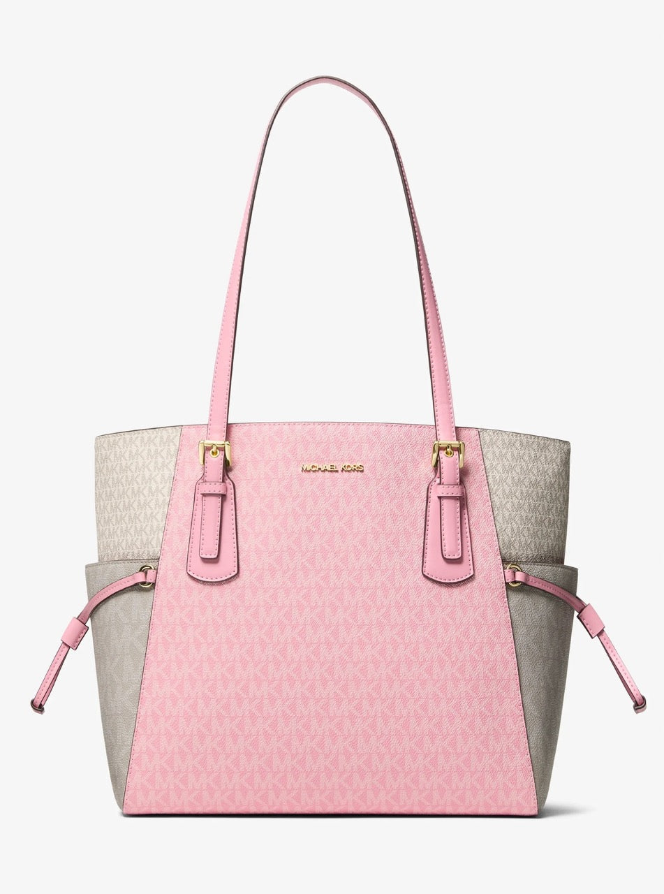 [INCOMING ETA 30 DAYS] Michael Kors Voyager Large Color-Block Signature Logo Tote Bag in Carnation Multi (35S5GV6T7B)